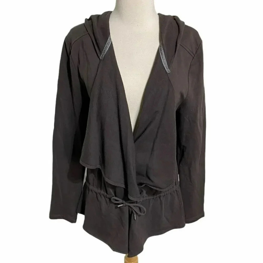 Fluent Life XL brown hooded waterfall lapel jacket with drawstring waist